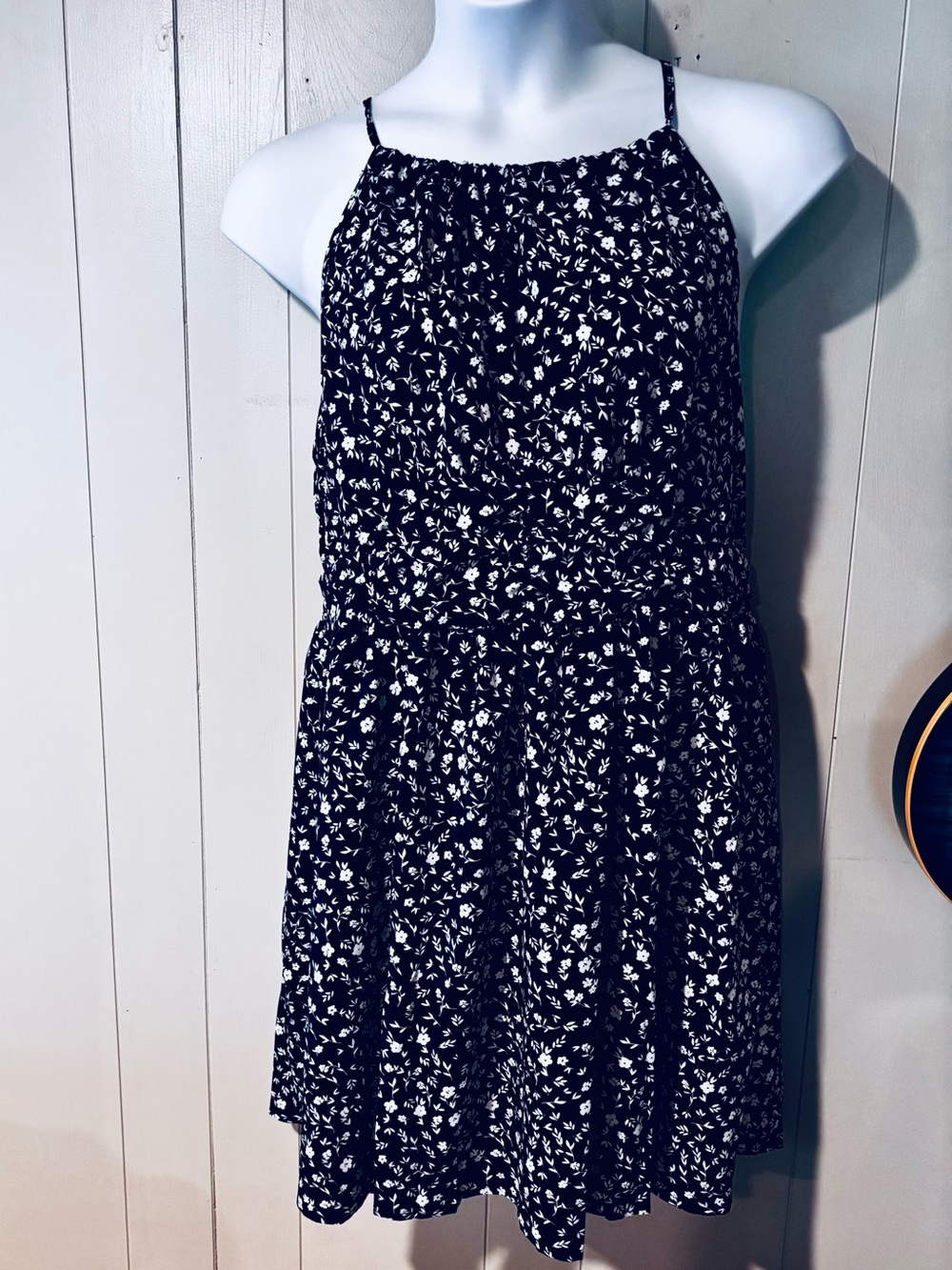 SHEIN Navy and White Floral Strap Dress